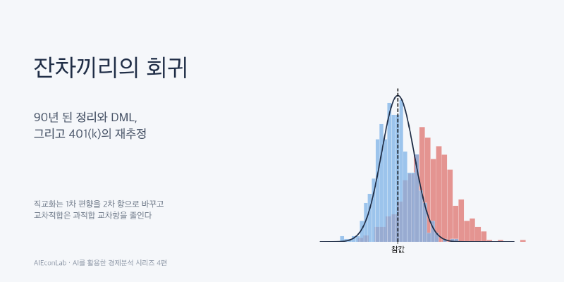 잔차끼리의 회귀: 이중 머신러닝(DML)의 수학과 401(k) 재추정